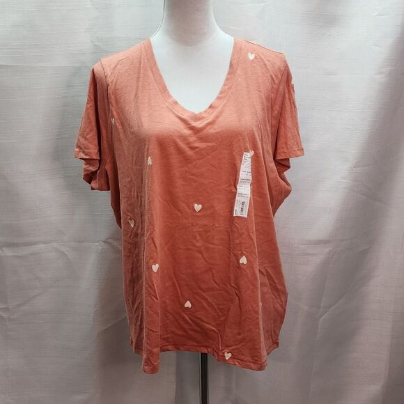 Sonoma Rust Orange Heart Print Everyday Short Sleeve Tee Size XXL Petite - Picture 1 of 6